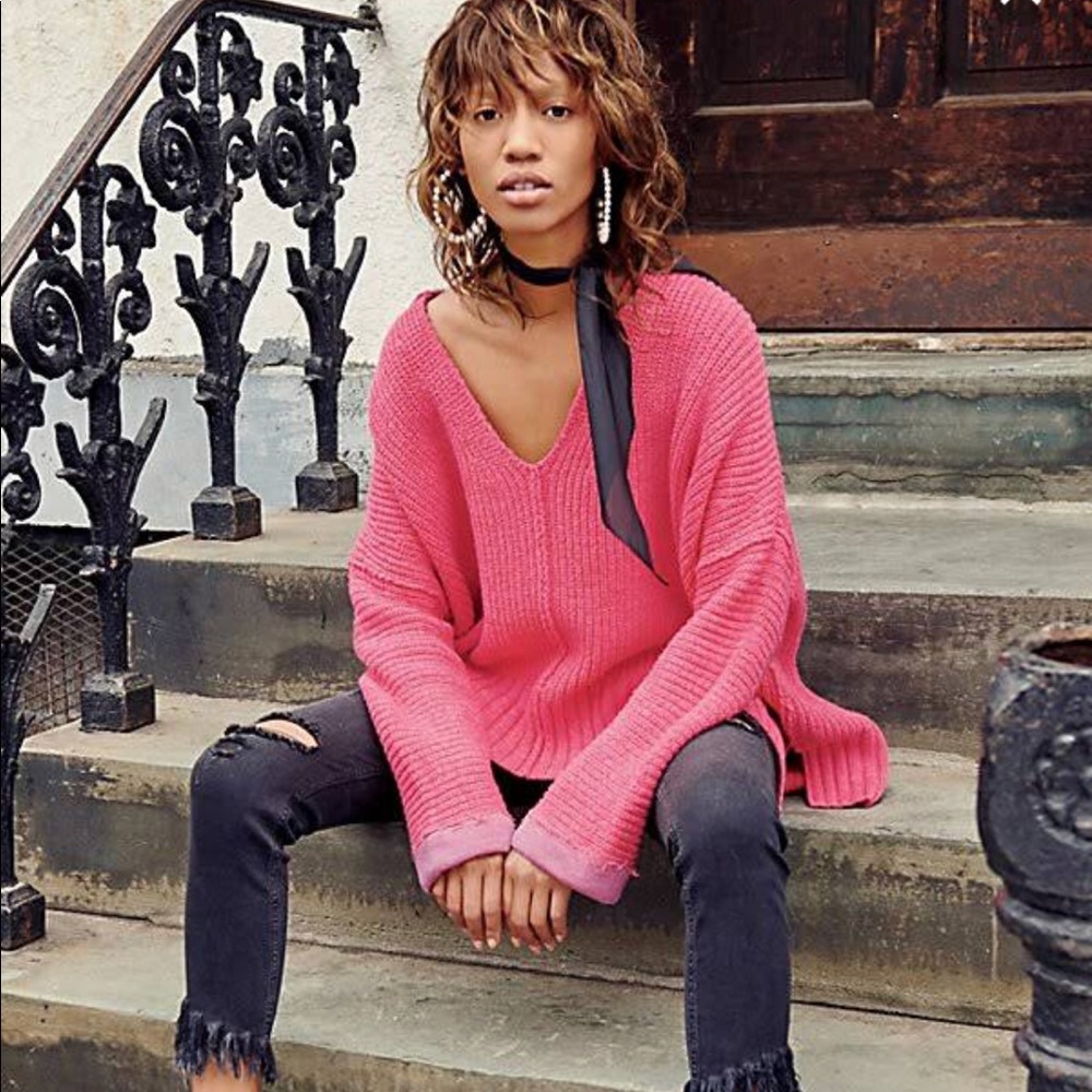 Free People Oversized Knitted Pink Sweater